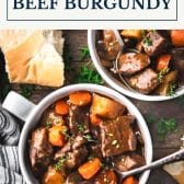 Beef burgundy (or Beef bourguignon) for the stove top or Crock Pot with text title box at top.