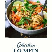 Easy chicken lo mein recipe with text title at the bottom.