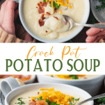 Long collage image of crockpot potato soup.