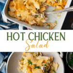 Long collage image of hot chicken salad.