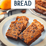Two slices of persimmon bread with text title overlay