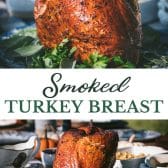 Long collage image of smoked turkey breast.