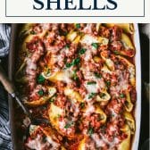 The best recipe for stuffed shells with text title box at top