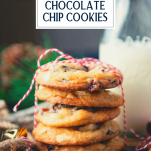 Stack of cranberry white chocolate chip cookies with text title overlay