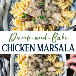 Long collage image of dump and bake chicken marsala recipe