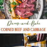 Long collage image of corned beef and cabbage