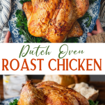 Long collage image of Dutch oven chicken