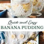 Long collage image of easy banana pudding recipe.