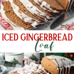 Long collage image of iced gingerbread loaf