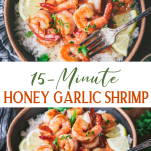 Long collage image of honey garlic shrimp
