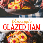 Long collage image of pineapple glazed ham.