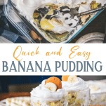Long collage image of quick and easy banana pudding recipe