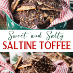 Long collage image of saltine cracker toffee