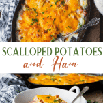 Long collage image of scalloped potatoes and ham