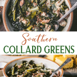 Long collage image of southern collard greens recipe
