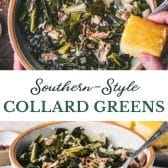 Long collage image of Southern collard greens recipe.