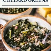 Southern collard greens recipe with text title box at top.