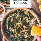 Southern collard greens recipe with text title overlay.