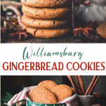 Long collage image of williamsburg gingerbread cookies