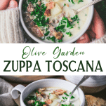 Long collage image of Zuppa Toscana