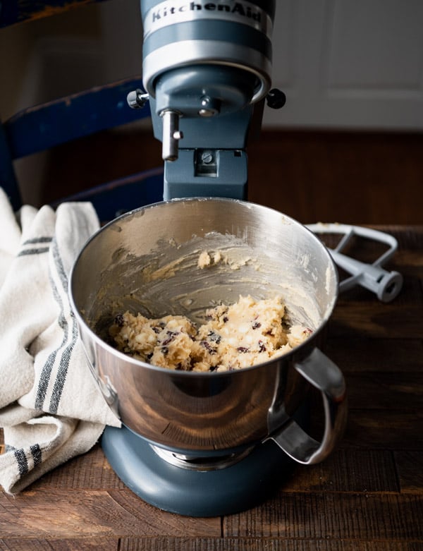 Cookie dough in a stand mixer
