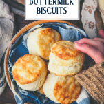 Hand picking up a 3 ingredient biscuit recipe with text title overlay