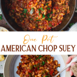 Long collage image of American chop suey