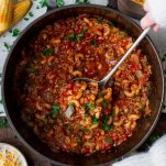 Ladle in a pot of New England style American chop suey recipe