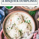 Chicken and bisquick dumplings with text title box at top.