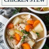 Crock Pot chicken stew with text title box at top.
