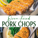 Long collage image of oven fried breaded pork chops