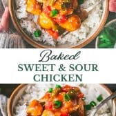 Long collage image of baked sweet and sour chicken.