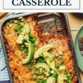Easy beef enchilada casserole with a text title box at the top.