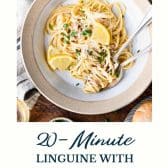 Linguine with clam sauce and text title at the bottom.
