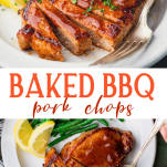 Long collage image of baked bbq pork chops