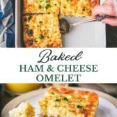 Long collage image of Baked ham and cheese omelet.