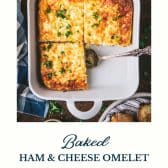 Baked ham and cheese omelet with text title at the bottom.