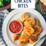 Plate of crispy chicken bites with text title overlay
