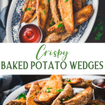 Long collage image of baked potato wedges