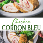 Long collage image of easy baked chicken cordon bleu recipe