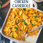 Dish of cool ranch dorito chicken casserole recipe with text title overlay