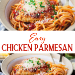 Long collage image of easy chicken parmesan recipe