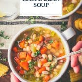 Easy ham and bean soup with canned beans and text title overlay.