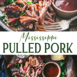 Long collage image of mississippi pulled pork recipe