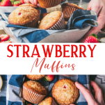 Long collage image of strawberry muffins