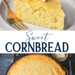 Long collage image of sweet cornbread