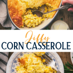 Long collage image of jiffy corn casserole