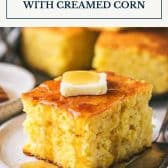 Jiffy cornbread with creamed corn and sour cream with text title box at the top.