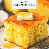 Jiffy cornbread with creamed corn and sour cream with text title overlay.