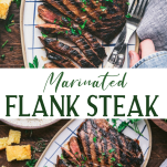 Long collage image of marinated flank steak